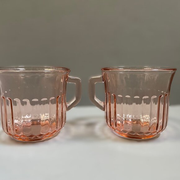 Vintage Fortescrisa Pink Ribbed Glass Cups / Mugs - Picture 4 of 6